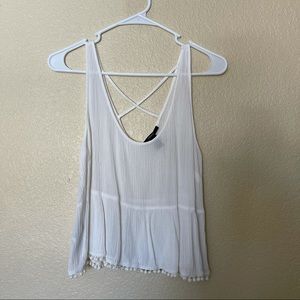 Forever 21 white camisole tank top with pom poms